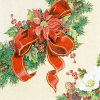 Home Fashion , Christmas Wreath, Cocktail-Servietten aufgefaltetes Maß 25 cm x 25 cm, im Viertelfalz, 20 Stück pro Pack, 12 Pack pro Karton