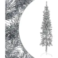 Prolenta Maison Exclusive - Künstlicher Halb-Weihnachtsbaum Ständer Schlank Silbern 120 cm