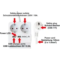 Peaktech P 3125 - Tischsteckdose mit 2 x 230 V Schuko und 2 x USB Ladegerät mit 2,5 A max.