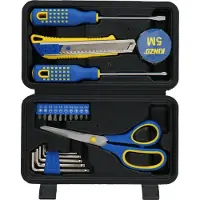 Kinzo Werkzeugsatz 21teilig - Werkzeugkoffer gefüllt - 2x Schraubendreher, Schere, Messer, Sechskantschlüssel, Klebeband, Bits