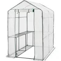 En.casa Gewächshaus Oosterhout mit Ablagen 120x186x190cm Foliengewächshaus Pflanzhaus Treibhaus Stahlrahmen Transparent