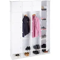 Relaxdays Kleiderschrank Stecksystem multifunktional, 18 Fächer, großer Kunststoff Garderobenschrank 145 x 200 cm, weiß