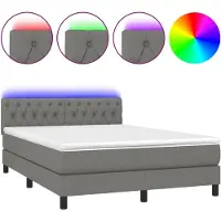 Syfax Boxspringbett mit Taschenfederkernmatratze, höhenverstellbarem Kopfteil und LED-Beleuchtung, Stoff Dunkelgrau, 140x200 cm