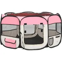 Syfax Faltbarer Welpenlaufstall mit Tragetasche Rosa 125x125x61 cm