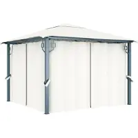 The Living Store Pavillon mit Vorhängen 300 x 300 cm Creme Aluminium