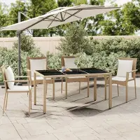 vidaXL Gartentisch mit Glasplatte Beige Poly Rattan & Hartglas - Gartentische CC10295