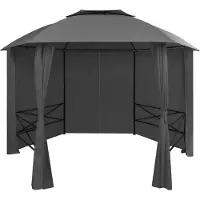 The Living Store Gartenpavillon mit Vorhängen Sechseckig 360x265 cm