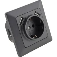 Chilitec MILOS Schutzkontakt-Steckdose Anthrazit 250V/ 16A UP 2x USB Buchse je 5V/1A