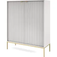Selsey Vellore - Highboard Wohnzimmerschrank Grau mit geriffelten Fronten und goldenen Metallbeinen, 104 cm