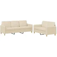 vidaXL 2-tlg. Sofagarnitur mit Kissen Creme Stoff
