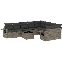 vidaXL 10-tlg. Garten-Sofagarnitur mit Kissen Grau Poly Rattan