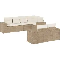 vidaXL 7-tlg. Garten-Sofagarnitur mit Kissen Beige Poly Rattan