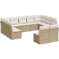 vidaXL 11-tlg. Garten-Sofagarnitur mit Kissen Beige Poly Rattan