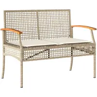 vidaXL Gartenbank mit Kissen Beige Poly Rattan Akazienholz
