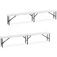 Relaxdays Bierbank 2er Set, klappbar, Kunststoff, Stahl, Campingbank, Balkon & Garten, HxBxT: 43 x 240 x 30 cm, weiß