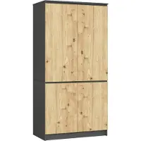 3Xeliving Kleiderschrank: vier Türen, vier Einlegeböden, Farbe: Graphitgrau | Artisan-Eiche, Möbelmaße: B: 90 cm, H: 180 cm, T: 51 cm