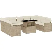 vidaXL 10-tlg. Garten-Sofagarnitur mit Kissen Beige Poly Rattan