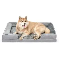 Lionto Hundebett premium, orthopädisches Memoryfoam-Bett mit erhöhtem Rand, waschbarem Bezug & stabilem Halt, 122x89x20 cm, grau