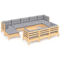 vidaXL 11-tlg. Garten-Lounge-Set mit Grauen Kissen Kiefer Massivholz