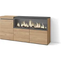 Skraut Home Sideboard, Highboard, 158x35x75cm, 3 Türen, Elektrokamin XXL, Eiche farbe