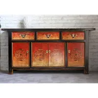 OPIUM OUTLET Sideboard Kommode Schrank Möbel asiatisch orientalisch chinesisch vintage antik Büffet Anrichte Shabby Chic Landhaus Stil orange-schwarz