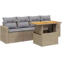vidaXL 5-tlg. Garten-Sofagarnitur mit Kissen Beige Poly Rattan