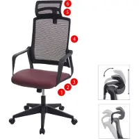 Mendler Bürostuhl MCW-J52, Drehstuhl Schreibtischstuhl, ergonomisch Kopfstütze, Kunstleder bordeaux-rot
