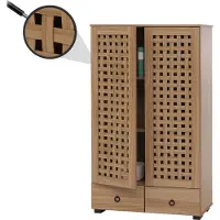Mendler Schrank HWC-N87, Wohnzimmerschrank, 3D-Flecht-Design 2 Türen 3 Staufächer 2 Schubladen Soft-Close, 138x80x36cm braun