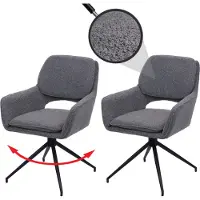 Mendler 2er-Set Esszimmerstuhl HWC-N74, Küchenstuhl, drehbar Auto-Return, Stoff Bouclé (540g/m²) grau