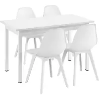 En.casa [] Essgruppe für 4 Personen - Esstisch 120x60cm Weiß + 4 Stühle Weiß Küchentisch Esszimmertisch Esszimmerstuhl