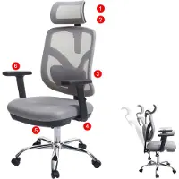 Mendler Bürostuhl MCW-J92, Schreibtischstuhl, ergonomisch, verstellbare Lordosenstütze und Armlehne grau