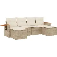 vidaXL 6-tlg. Garten-Sofagarnitur mit Kissen Beige Poly Rattan