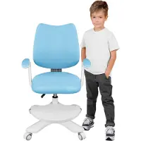 Adler Junior 4.6 | Kinder Schreibtischstuhl Ergonomischer Kinderdrehstuhl | Fußablage | Sitztiefe einstellen | Verstellbare Armlehnen | Blau