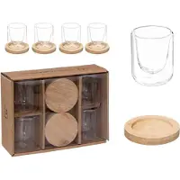Secret De Gourmet Cléa Geschenkset 4 8-cl-Glasbecher mit Bambusuntertassen