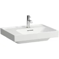 Laufen MEDA Aufsatzwaschtisch, geschliffen, Ablage links, 600x460mm, ohne Hahnloch, mit Überlauf, H8181127571091, Farbe: Weiß Matt