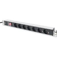 Digitus Steckdosenleiste mit Aluminiumprofil und Schalter, 7-fach Schutzkontaktsteckdose, 2 m Zuleitung Schutzkontaktstecker, 2 m, Typ F, Aluminium, Schwarz, China, 7 AC-Ausgänge