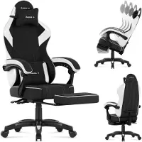 Huzaro Force 3.7 Gaming Stuhl Weiß, verstellbare Rückenlehne, Lenden- & Nackenkissen, Fußstütze, weiche Armlehnen, leise Rollen