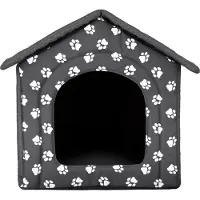 HOBBYDOG Hundekissen Hundehütte Hundebett Tierbett Katzenbett - Standard - 38 x 38 x 32 cm [Größe: R1] - Grau mit Pfoten