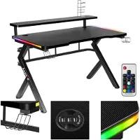 Huzaro Hero 5.0 | RGB LED Gaming Schreibtisch Computertisch Bürotisch | Arbeitszimmer Gamer | Monitorständer Carbon Tischplatte | 120 x 60 | Schwarz