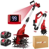 ONEVAN Akku Motorhacke 21V Elektrische Gartenfräse mit 2 Akkus & 2 Kultivatormesser, 20 cm Fräsbreite und 15 cm Frästiefe, 800 U/min, für Bodenbearbeitung
