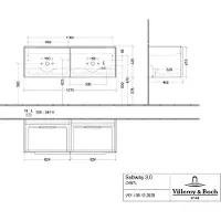 Villeroy & Boch Subway 3.0 Waschbeckenunterschrank, LED-Beleuchtung, 2 Auszüge, 1272x429x478mm, C567L1VJ