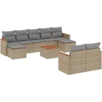 vidaXL 10-tlg. Garten-Sofagarnitur mit Kissen Beige Poly Rattan