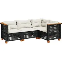 vidaXL 4-tlg. Garten-Sofagarnitur mit Kissen Schwarz Poly Rattan