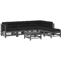 vidaXL 7-tlg. Garten-Lounge-Set mit Kissen Grau Massivholz