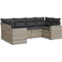 vidaXL 6-tlg. Garten-Sofagarnitur mit Kissen Hellgrau Poly Rattan