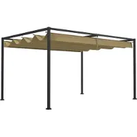 Fortuna Lai Pergola 4x3m Garten Pavillon, Terrassendachung aus Stahl, Gartenpavillon mit verstellbares Dach, Freistehend, Sonnenschutz für Terrasse und Garten, Khaki