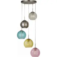 Licht-Erlebnisse Pendelleuchte Metall Glas Ø 50 cm H: max. 120 cm in Silber matt Bunt E27 Kugelschirm rund Retro Design