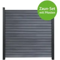 MR-Zaun Linea Komplettset mit Alu-Pfosten, Steingrau co-ex., 26,42 m