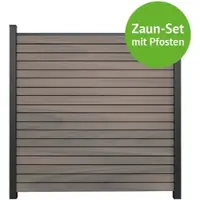 MR-Zaun Linea Komplettset mit Alu-Pfosten, Bi-Color co-ex., 13,26 m