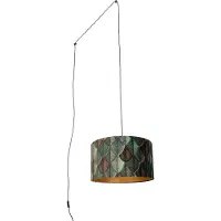 QAZQA Pendelleuchte schwarz mit Stecker und Blattschirm mit goldener Innenseite 35cm - Cavalux
